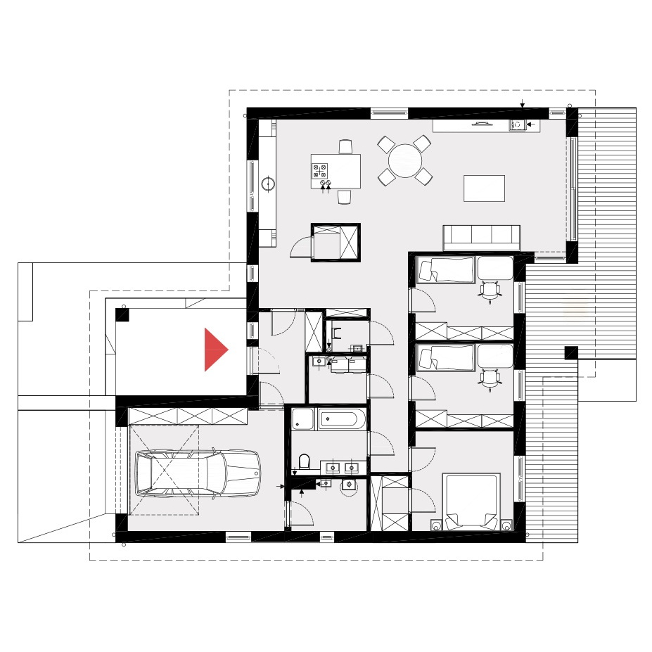 Планировка одноэтажного дома с гаражом. Вариант 2