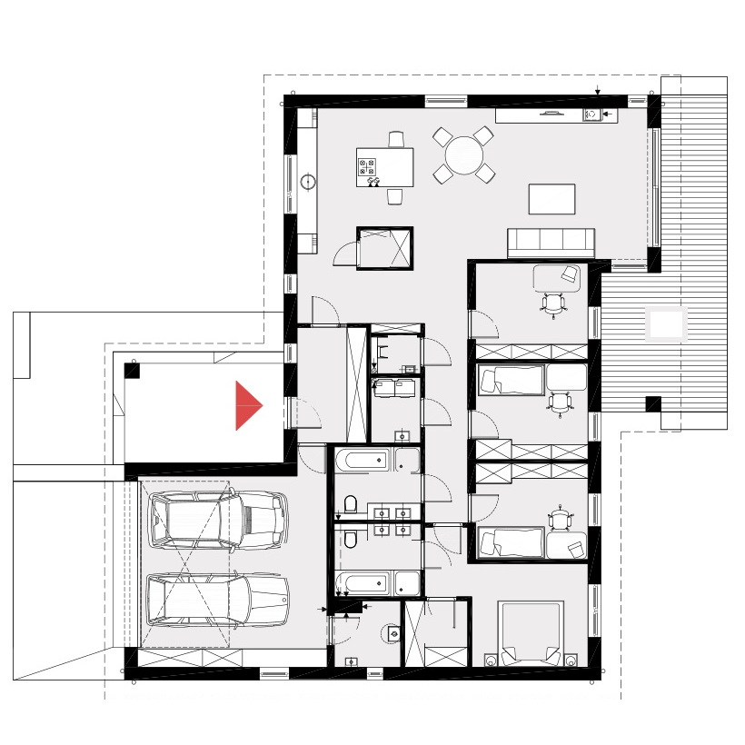 Планировка одноэтажного дома с гаражом. Вариант 3